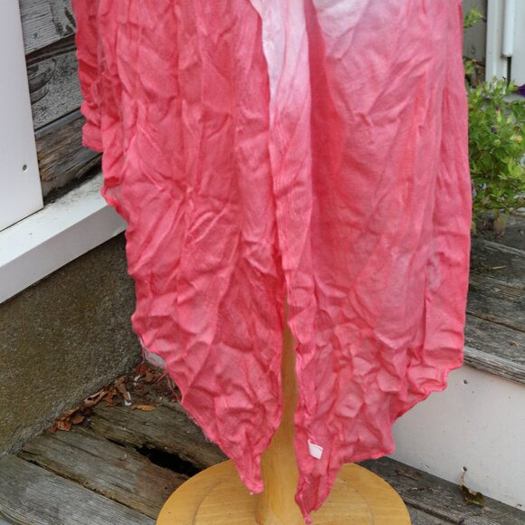 Pink Coral Ombre Viscose Short Sleeve V-Neck Long Shark Bite Hem Beach Coverup - Picture 4 of 7